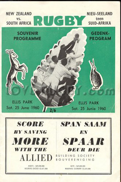 1960 South Africa v New Zealand  Rugby Programme